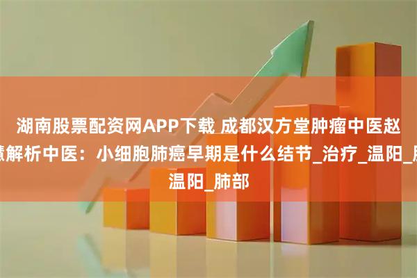 湖南股票配资网APP下载 成都汉方堂肿瘤中医赵淑慧解析中医：小细胞肺癌早期是什么结节_治疗_温阳_肺部